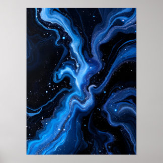 Poster Art Noir Et Blanc Abstrait.Marbre Bleu Cosmique