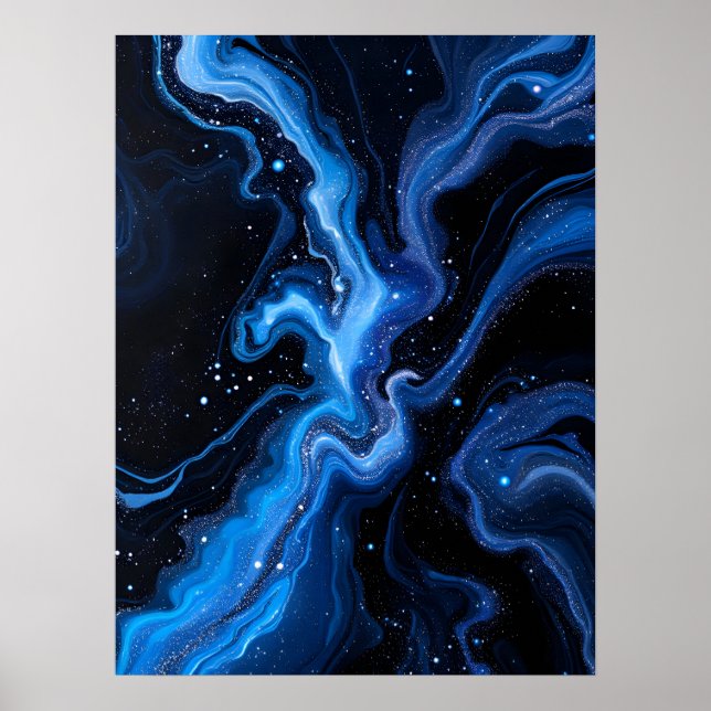 Poster Art Noir Et Blanc Abstrait.Marbre Bleu Cosmique (Devant)