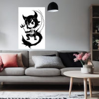 Art noir et blanc jeune fille diable | Art AI