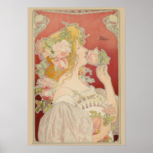 Poster Art Nouveau Belle Époque Dame Roses Livemont