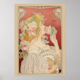 Poster Art Nouveau Belle Époque Dame Roses Livemont