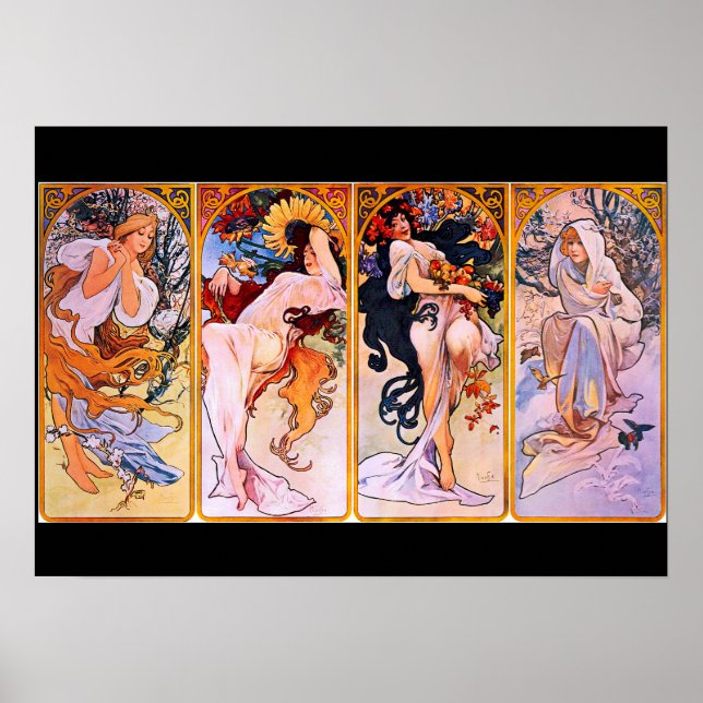 Poster Art Nouveau couleurs vives 4 Saisons Femmes (Devant)