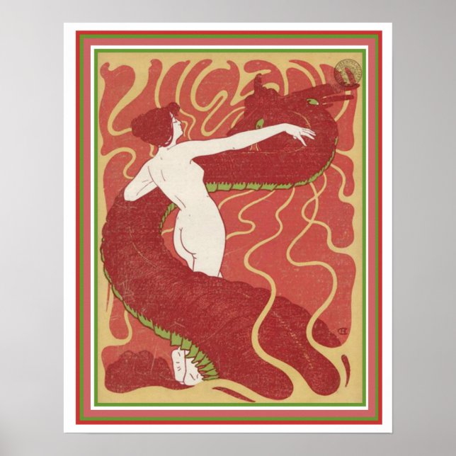 Poster Art nouveau fille avec Dragon Jugend Couverture 16 (Devant)