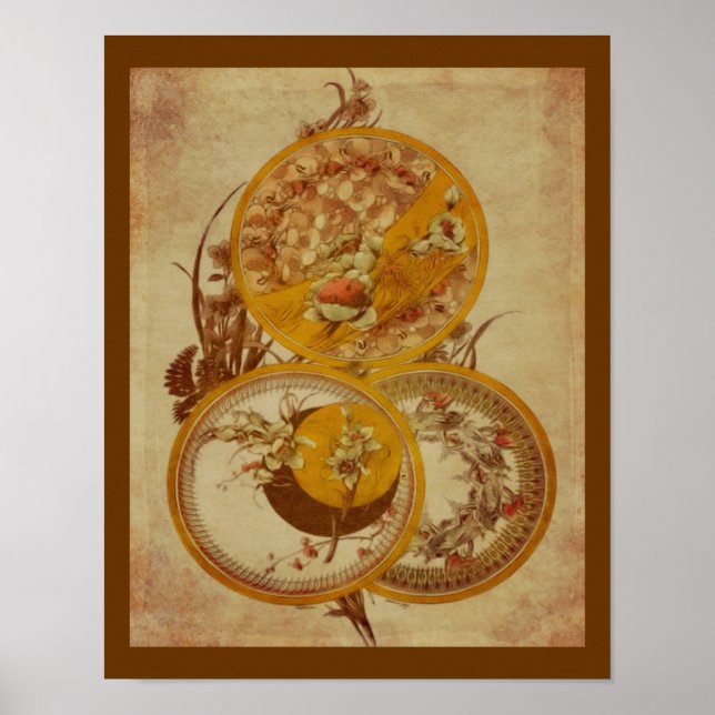 Poster Art Nouveau Floral Design Vieilli (Devant)