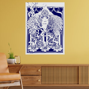 Poster Art Nouveau floral psychedelique des années 60
