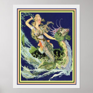 Poster Art Nouveau "Girl & Sea Serpent" 16x20