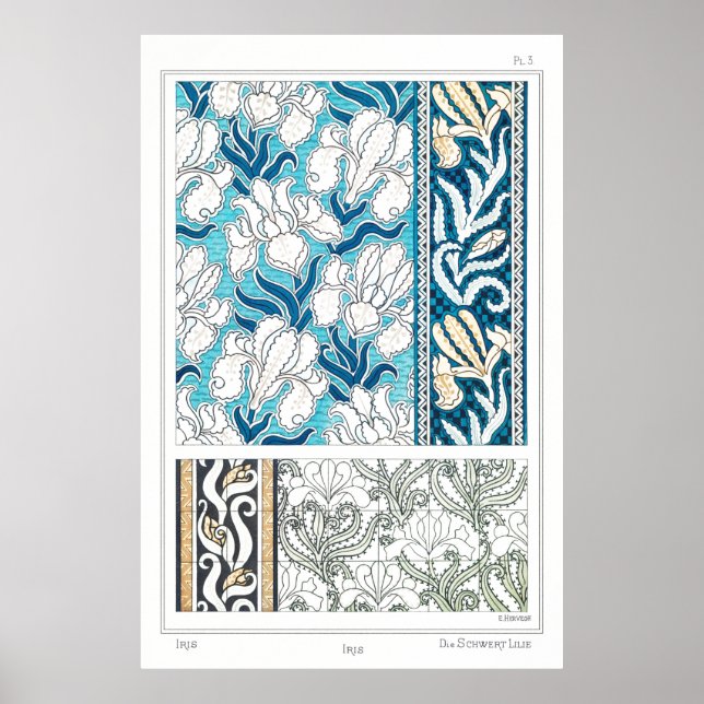Poster Art nouveau iris lilerie floral art (Devant)