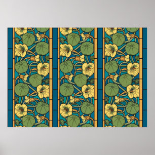 Poster Art Nouveau Nasturtium Bleu Or floral Verneuil