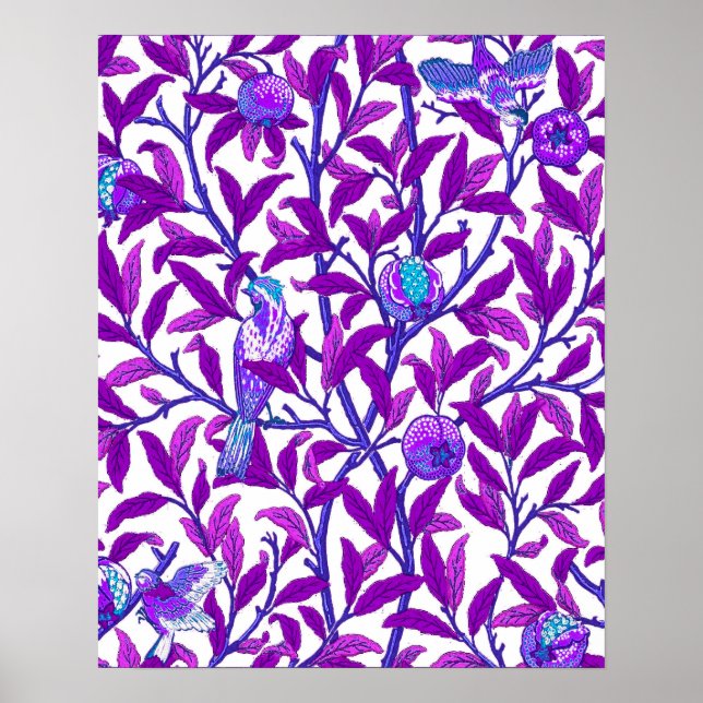 Poster Art Nouveau Oiseau & grenade, Améthyste Purple (Devant)