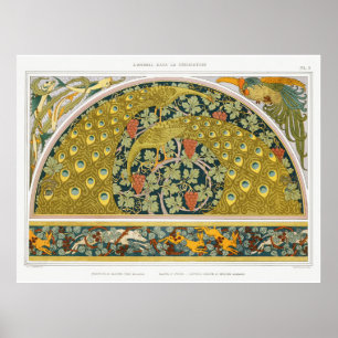 Poster Art nouveau paon animaux vignes verneuil