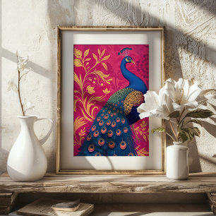 Poster Art Nouveau Peacock sur Fuchsia Vibrant