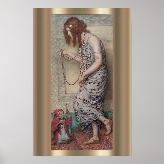 Poster Art nouveau princess and her monkey painting (Devant)