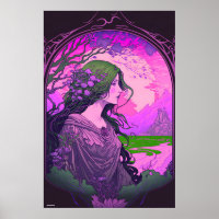 Art nouveau rose femme portrait mur vintage art