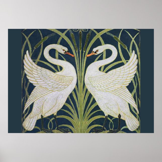 Poster Art Nouveau Swan Deux Swans (Devant)