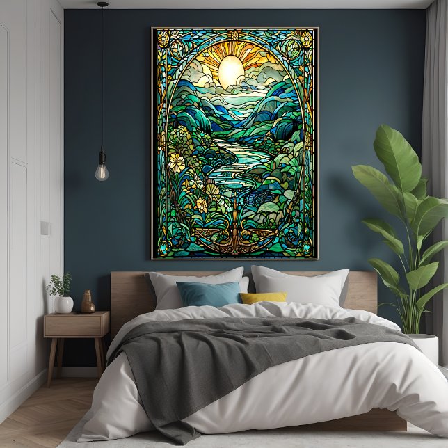 Poster Art Nouveau Verre Tiré Soleil Levant Paysage Art (Créateur téléchargé)