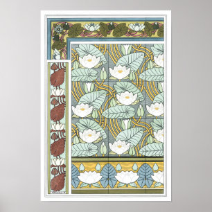 Poster Art Nouveau vintage, fleurs de jardin de nénuphars