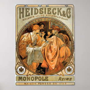 Poster Art nouveau vintage Heidsieck and Co. 1901 Mucha