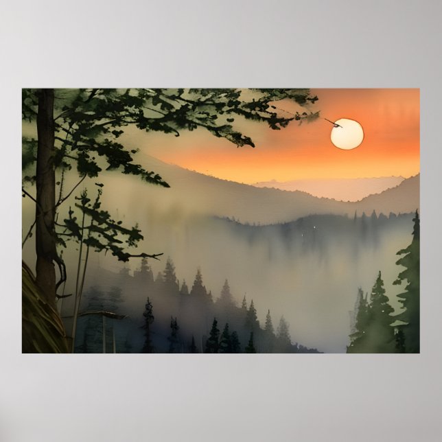 Poster Art numérique d'aquarelle de lever de soleil des A (Devant)