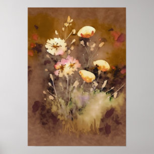 Poster Art numérique d'aquarelle fleur sauvage