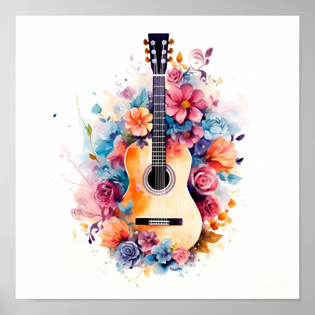 Poster art numérique de guitare abstraite aquarelle (Devant)