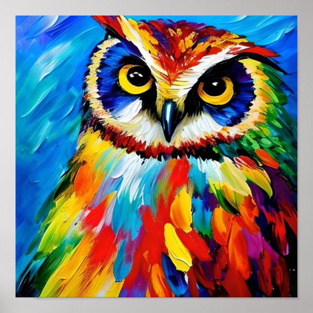 Poster Art numérique de hibou unique couleur aquarelle Ar (Devant)