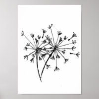 Art numérique de pissenlit minimaliste noir