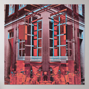 Poster Art numérique de reflet de fenêtres bleu rouge Cop