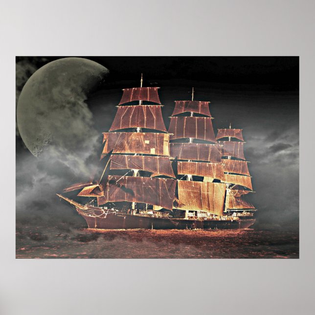 Poster Art numérique de voilier (Devant)