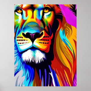 Poster Art numérique Lion coloré   Anniversaire