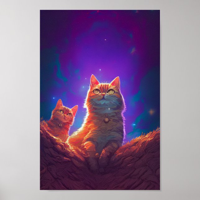 Poster Art numérique pour Amoureux de les chats, Starry N (Devant)