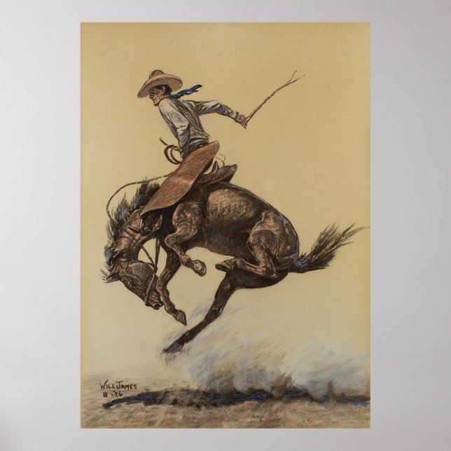 Poster Art occidental "Bucking Horse" par Will James (Devant)