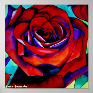 Poster Art original rose de la passion rouge