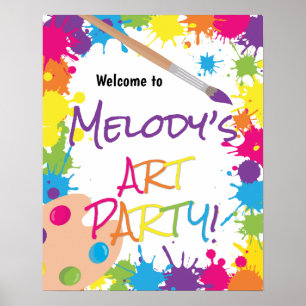 Poster Art Party Peinture colorée Accueil d'anniversaire