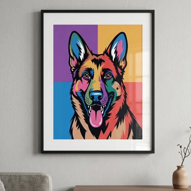 Poster Art Pop Coloré Berger Allemand (german shepherd pop art poster)