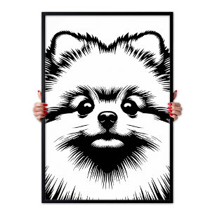 Poster Art Pop Poméranien Blanc & Noir Chic Esthétique