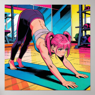 Poster Art Pop Rétro Yoga Chien Tête en Bas