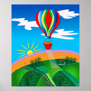 Poster Art populaire montant en ballon d'air chaud
