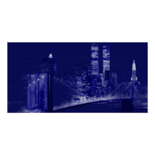 Poster Art Populaire Nuit Bleue de New York City