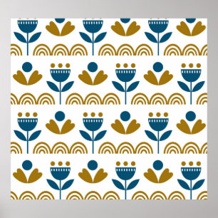Poster Art populaire scandinave, motif coloré.