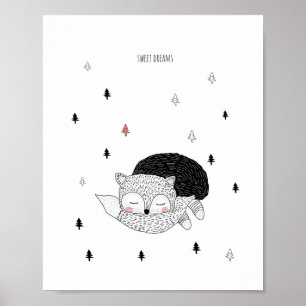 Poster Art pour la nurserie, Illustration de renard, Douc
