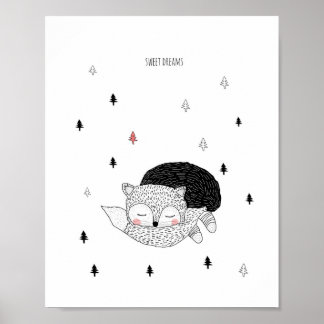 Poster Art pour la nurserie, Illustration de renard, Douc