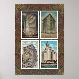 Poster ART Recyclé : 1920S USA ARCHITECTURE 4 CARTES POST
