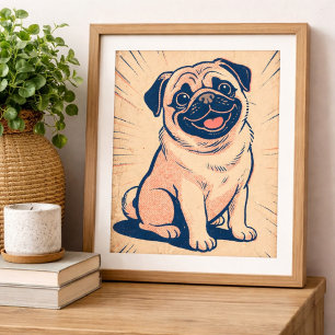 Poster Art rétro de style bande dessinée d'un chien pug h