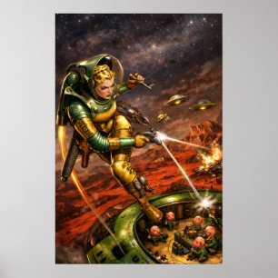 Poster Art Rétro Femme de l'Espace Fantastique Sci-Fi