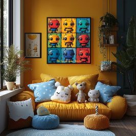 Poster Art Robot Pop Grille Couleur Murale