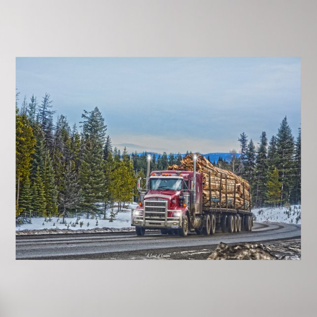 Poster Art rouge de camion et de route de livraison de (Devant)