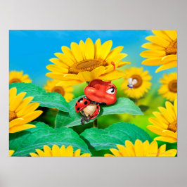 Poster art somptueux Ladybug et tournesols