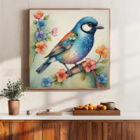 Art stylisé Bluebird et fleurs