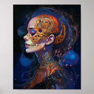 Poster Art Surréaliste de la femme du crâne orné