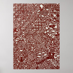 Poster Art traditionnel chinois en papier découpé rouge